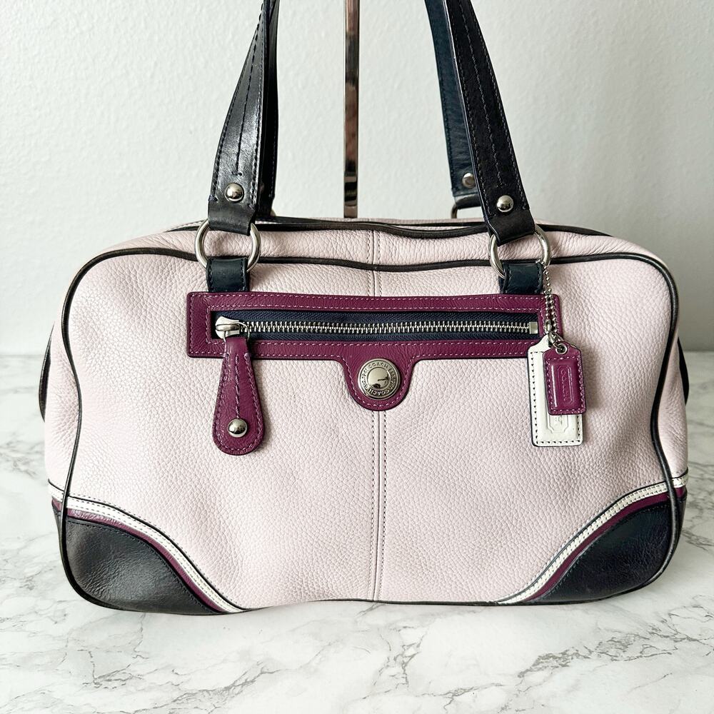 Coach Laura Special Edition Light Pink Black Navy Leather Shoulder Satchel Bag